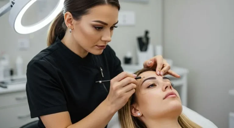 Eyebrow restoration shaping in a professional setting