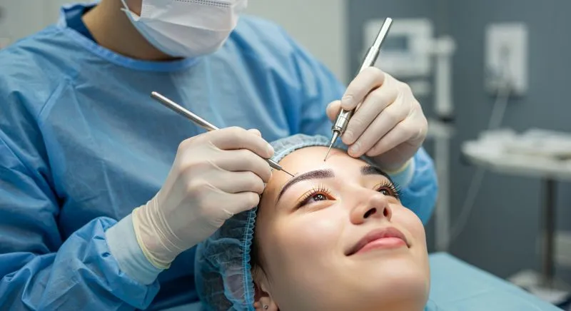 Eyebrow restoration treatment in progress